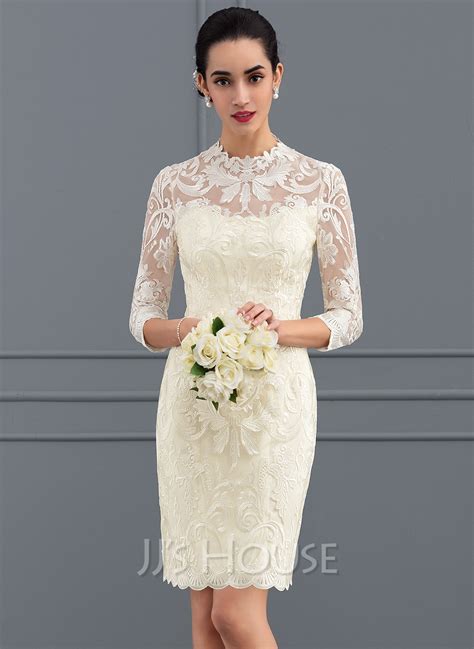 Sheath Column High Neck Knee Length Lace Wedding Dress 002127281 Jj