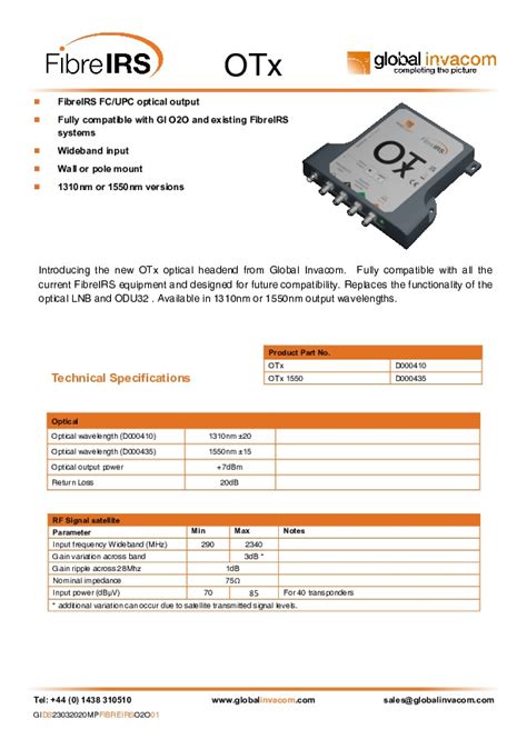 Global Fibre Irs Otx Kit Nm From Alltrade