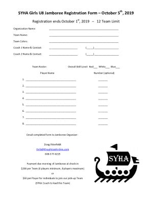 Fillable Online Syha Girls U Jamboree Registration Form Fax Email