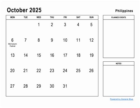 October 2025 Planner with Philippines Holidays
