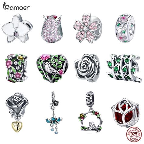 Cheap Bamoer Authentic Sterling Silver Cherry Cerise Rose Flower