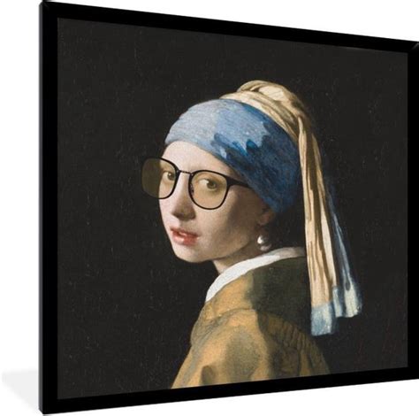 Fotolijst Incl Poster Meisje Met De Parel Vermeer Bril 40x40