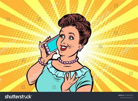 Middleaged Woman Talking On Phone Comic Stock Vector Royalty Free