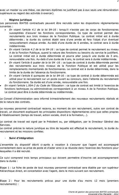 CHARTE DE GESTION DES PERSONNELS BIATSS CONTRACTUELS DE L UNIVERSITE D