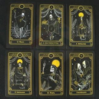 Kit Baralhos Tarot Negro Marselha Tar Cartas Lindas