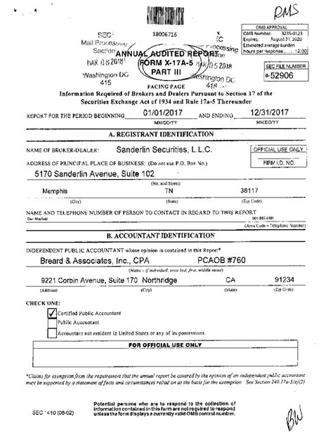 Fillable Online ANNUAL AUDITED REPORT FORM X 17A 5 SEC Report Fax