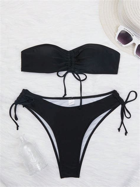 Summer Strapless Bikini With Drawstring Triangle Panties And Pleats Sexy Women S Swimwear