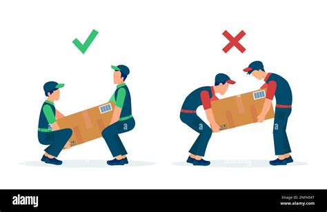 Objects Lifting Technique Concept Vector Of Movers Workers Load Heavy Boxes Safety With Correct