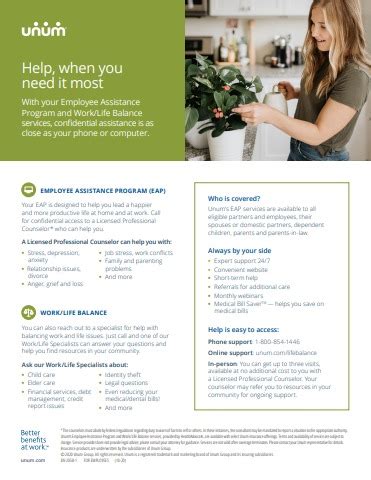 Unum Employee Assistance Program Employee Flyer 21