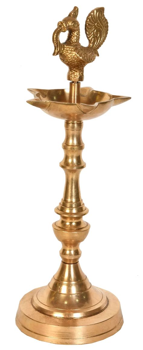 Mayur Five Wick Lamp With Stand In Brass Handmade Made In India