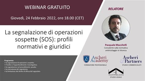 Webinar La Segnalazione Di Operazioni Sospette Sos Profili