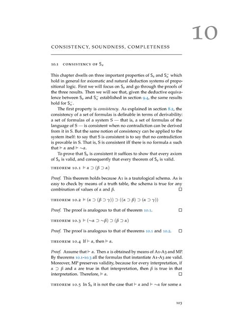 Logic And Set Theory 10 N A 10 C O N S I S T E N C Y S O U N D N E S S C O M P L E T E N