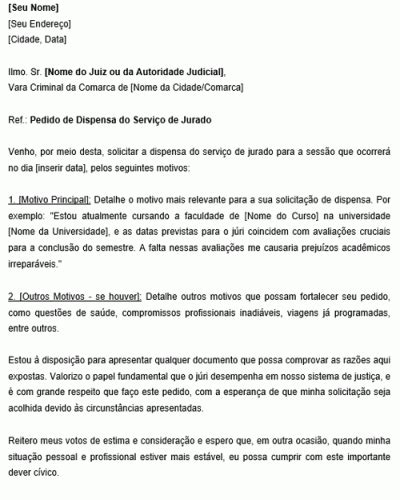 Modelo De Carta De Pedido De Dispensa Do J Ri