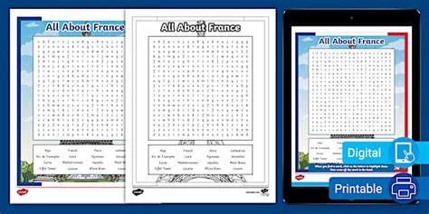 All About France Word Search For 6th 8th Grade Twinkl