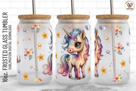 Kawaii Unicorn 16 Oz Can Glass Wrap Graphic By Digiartdesign · Creative