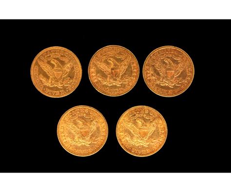 COIN: (5) US Five Dollar Gold Coins