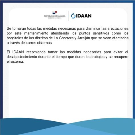 Idaan On Twitter Panam Oeste Idaan Realizar Mantenimiento En