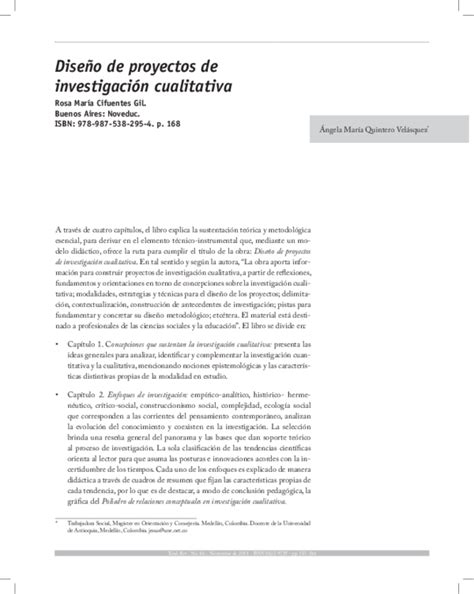 Pdf Diseño De Proyectos De Investigación Cualitativa Ángela María