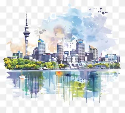 Auckland city skyline in watercolor style art - CleanPNG / KissPNG