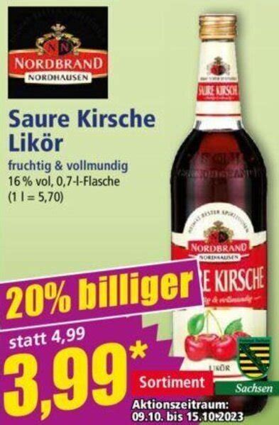 NORDBRAND NORDHAUSEN Saure Kirsche Likör 0 7 L Flasche Angebot bei Norma