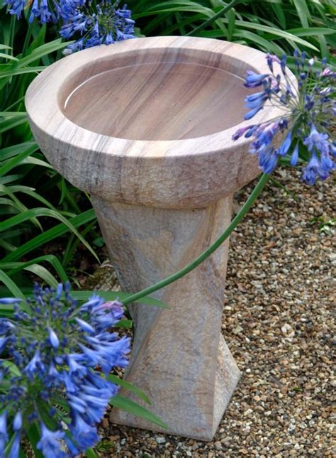 Rainbow Sandstone Bird Bath With Twisted Base In Natural Stone