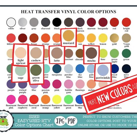 Vinyl Siser Htv Color Chart Etsy