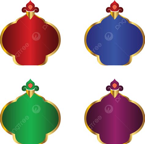 Set Of Luxury Gold Badges With Laurel Wreath Islamic Banner Vector