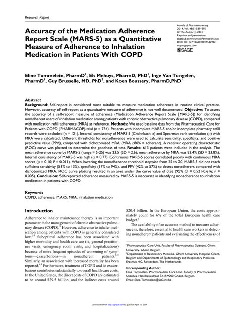 Pdf Accuracy Of The Medication Adherence Report Scale Mars 5 As A Quantitative Measure Of