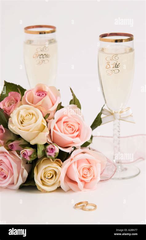 Bride And Groom Champagne Glasses Stock Photo Alamy