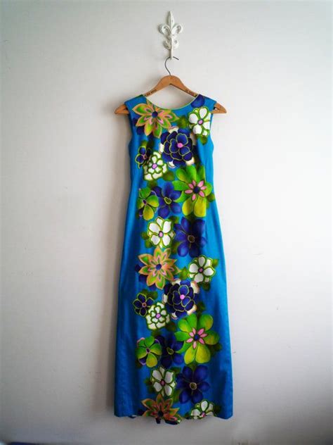 Vintage Hawaiian Tahitian Barkcloth Maxi Dress 100 Cotton Etsy