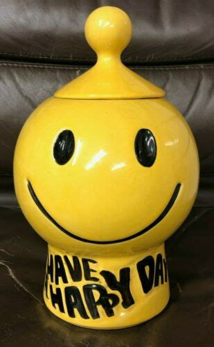 Vintage Mccoy Have A Happy Day Smiley Face 1970s Cookie Jar W Lid 235 Antique Price Guide