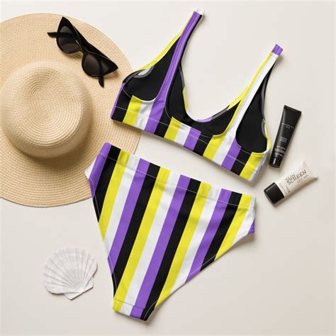 Nonbinary Pride Flag Recycled High Waisted Bikini ENBY Etsy