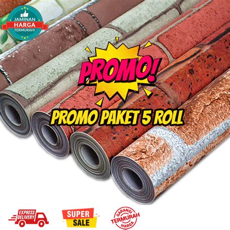 PROMO COD PAKET 5ROLL WALLPAPER STIKER DINDING RUANG TAMU TERAS RUMAH