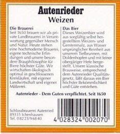 Drink Label Autenrieder Weizen Schlo Brauerei Autenried Germany