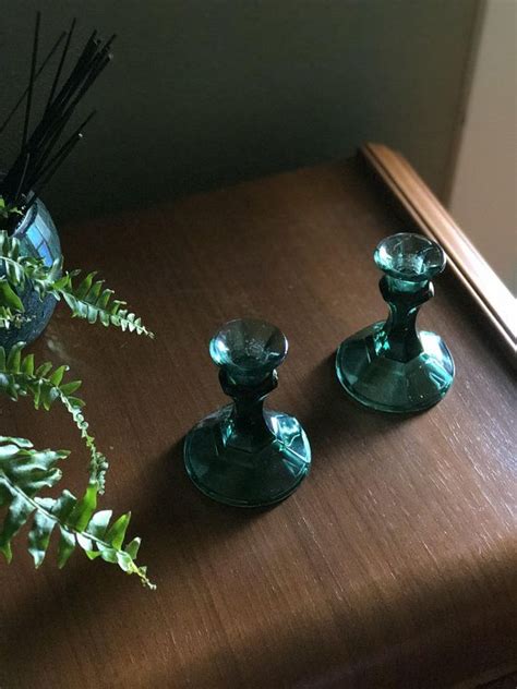 Pair Or Set Of 4 Of Emerald Green Candle Holders Set Of 4 Etsy Green Candle Holders Glass