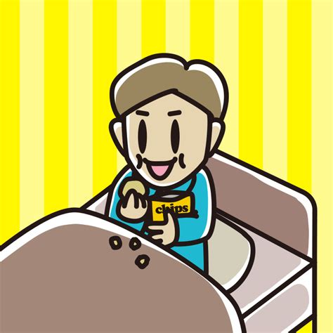 【フリー素材】ベッドでお菓子を食べる男性のイラスト｜【free Illustrations】かわいい無料イラスト素材なら「ポンコツイラストクラブ」