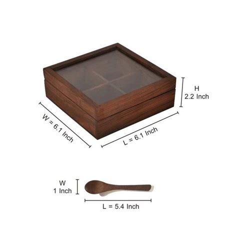 Craft Bell Brown Wooden Spice Box With Container Spoon In Sheesham