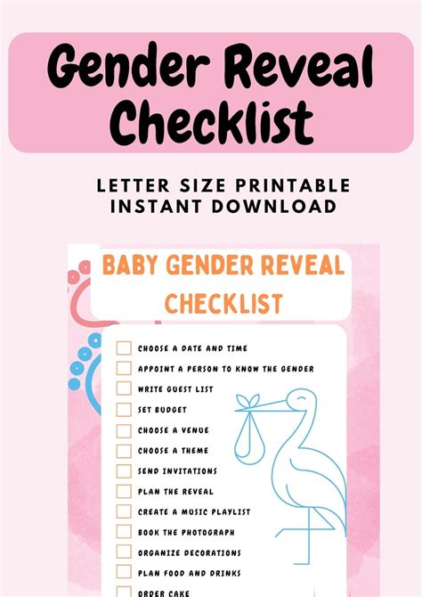 Gender Reveal Checklist Printable Digital Checklist Etsy