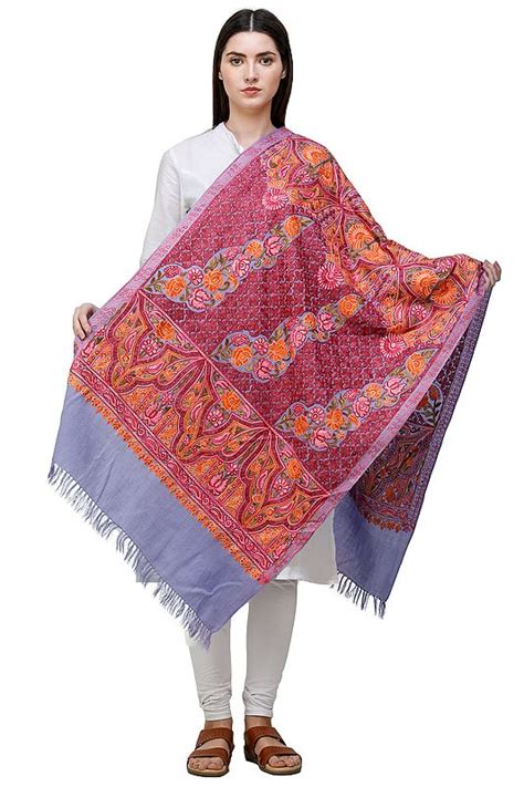 Baby Lavender Stole From Amritsar With Aari Embroidered Flowers And