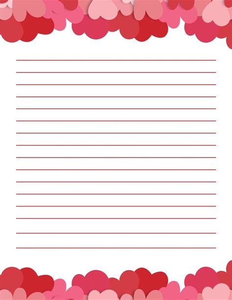 Valentines Day Lined Paper With Hearts In The Middle And Space For