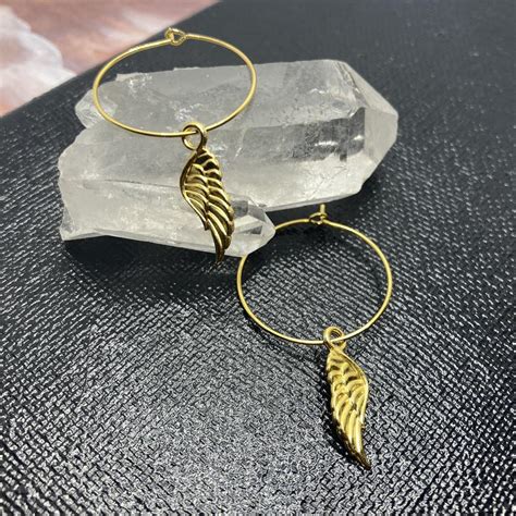 Gold Hoop Tiny Angel Wings Earrings Quarter For Depop