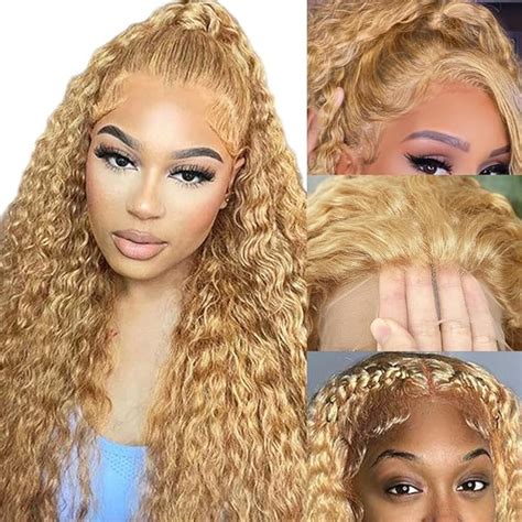Amazon SFD Honey Blonde Curly Lace Front Wigs Human Hair Inch