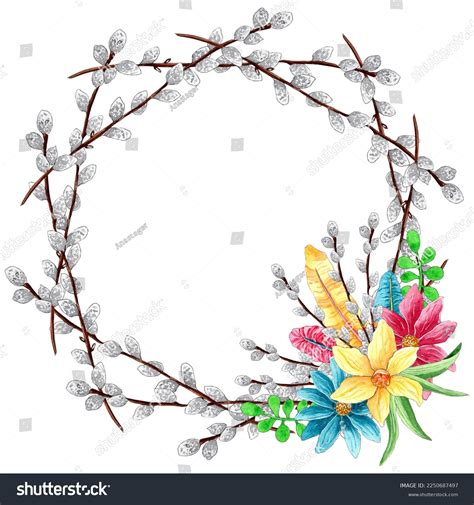 Watercolor Floral Pussy Willow Wreath Spring Stock Illustration 2250687497 Shutterstock