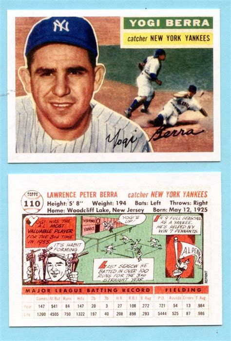 1956 Style Baseball Collector Card 110 Yogi Berra New York Yankees