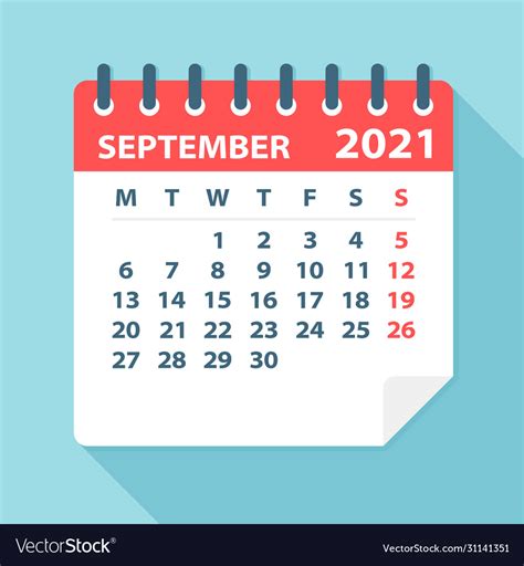 September 2021 calendar leaf Royalty Free Vector Image