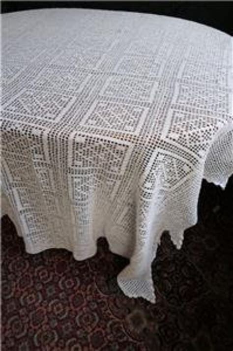 Fantastic White Handmade 1920s Crochet Bedspread Geometric Squares