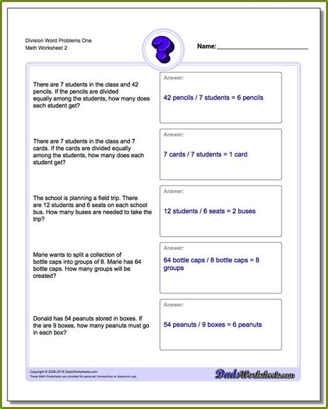 Division Word Problems Worksheets Grade 4