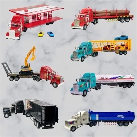 Kids' Toy Trucks! A Camping Trailer Pickup Truck And Semi