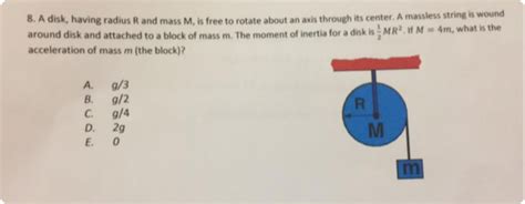 Solved A Disk Having Radius R And Mass M Is Free To Rotate