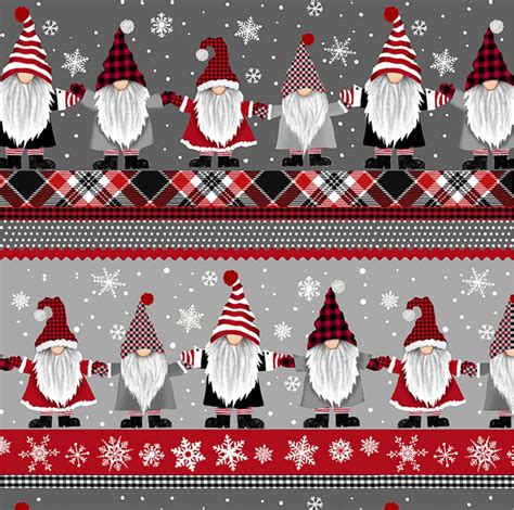 Gnome Christmas Fabric Festive Cheer to Your Quilting Projects Grey ...